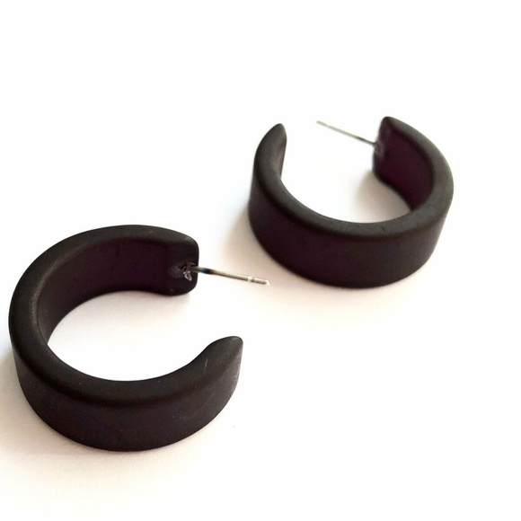 Black Frosted Wide Classic Hoop Earrings - Picture 4 of 8